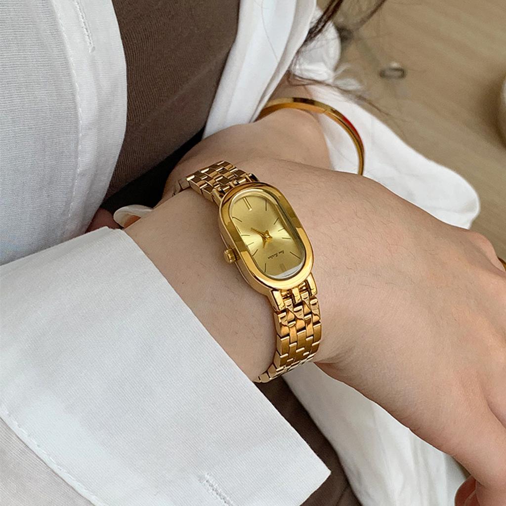 Elegant Minimalist Women's Watch with Retro Oval Dial Steel Strip Small Gold Watches Luxury Waterproof Quartz Women's Watch Gift