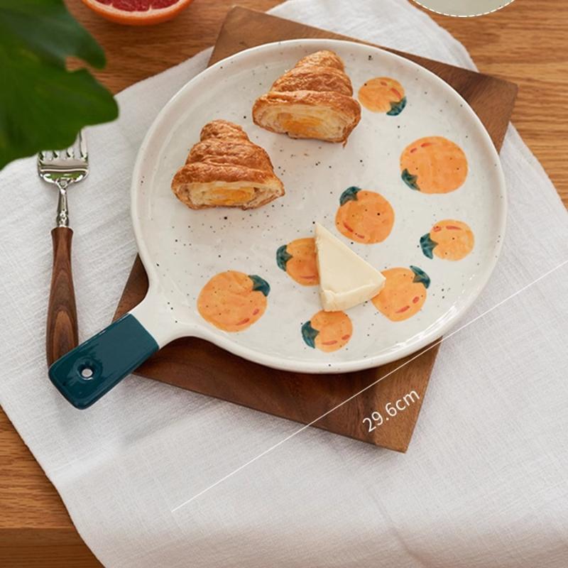 

Pizza Tray Pancake Base Oven Ceramic Tray Steak Cake Bread Highend Ins колір хурми