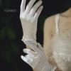 1 paio di guanti da sposa da sposa plissettati lisci in raso antiscivolo con decorazioni in perle finte elastiche di colore puro per ballo, banchetto, cocktail party, guanti da donna