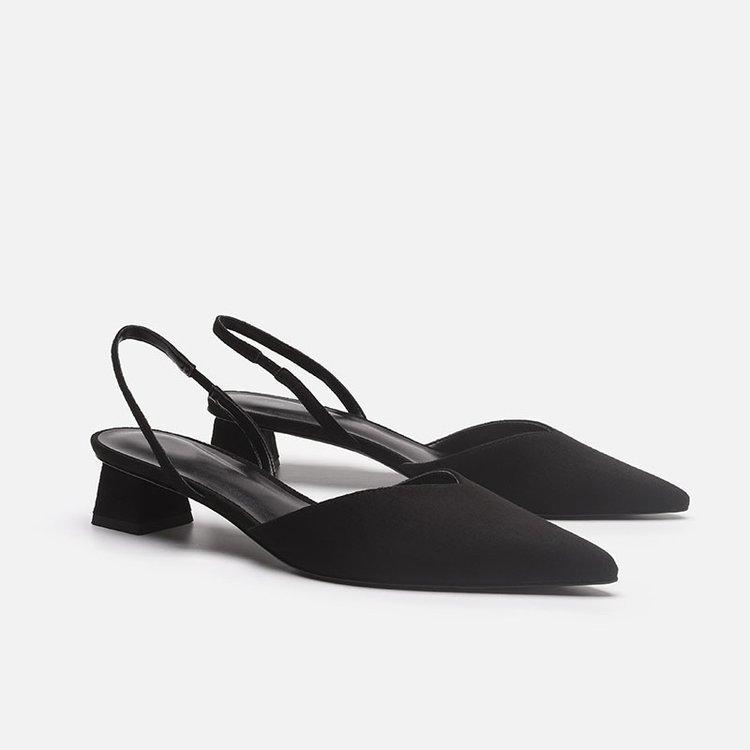 

Pointed women s sandals thick heel spring and summer high heels professional sandals medium heel simple bag head empty sandals 34 чёрный