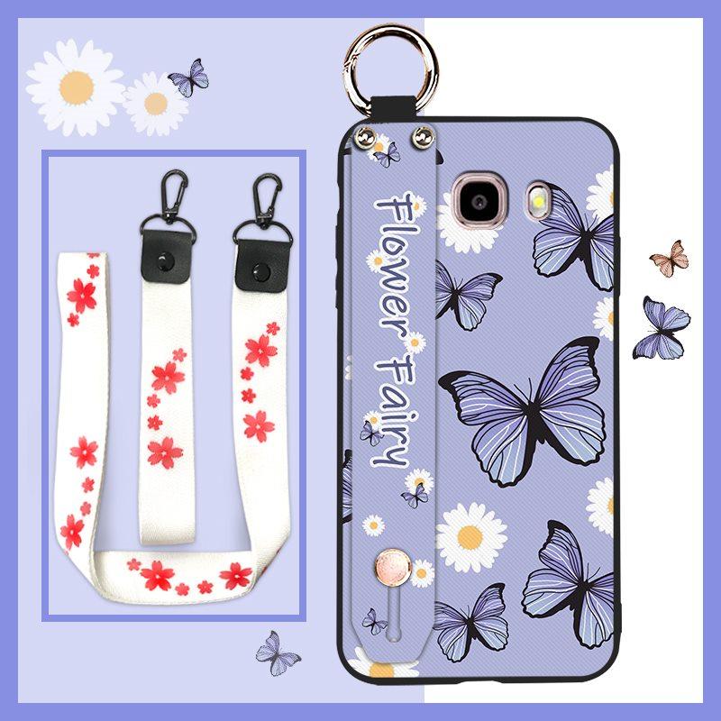 Soft case Ring Phone Case For Samsung Galaxy J510/J5 2016/J5108 Protective Durable Back Cover Flower Shockproof Lanyard