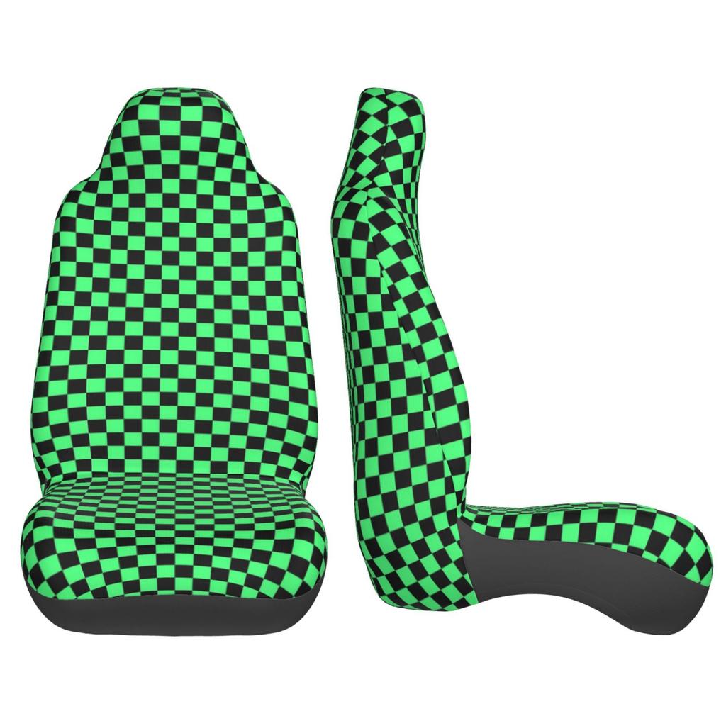 Black Green Grid Pattern Print Car Seat Covers Set 2 Pcs Elastic Auto Interior Car Accessories Protectors Non-Slip Auto Cove