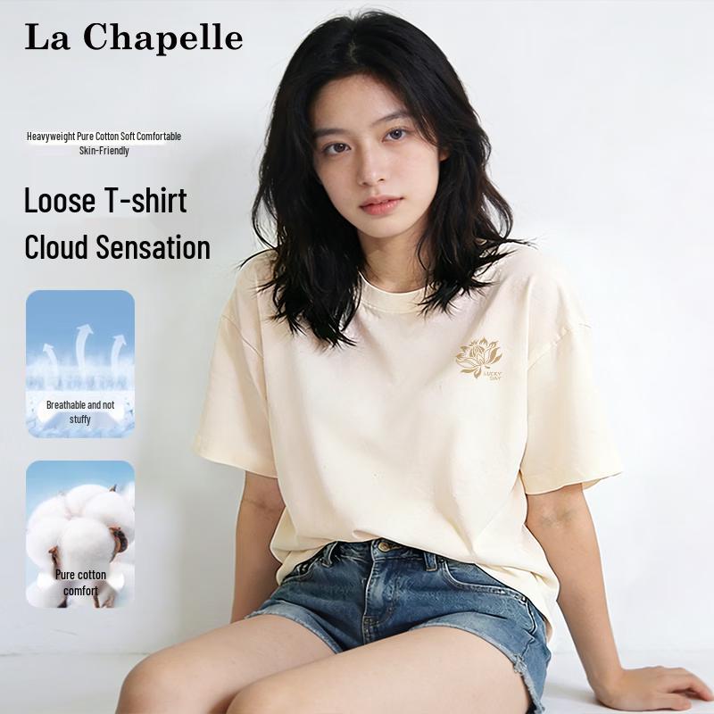 La Chapelle Women s Heavyweight Lotus Print Cotton T-Shirt M