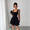 Spring Autumn Evening Party Festival Dresses Elegant Flower Embroidery Sexy Mini Prom Dress Women Mesh Splicing Sleeve Bodycon Dress