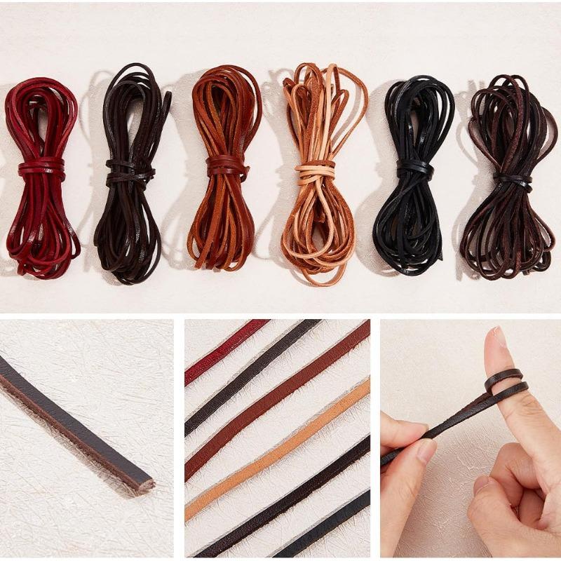 5M Ekte Lærstrimmel 3mm Bred Flat Lærsnor 2mm Tykk Kuskinn Lærsnor Stropp Flettetråd Tau for Armbånd