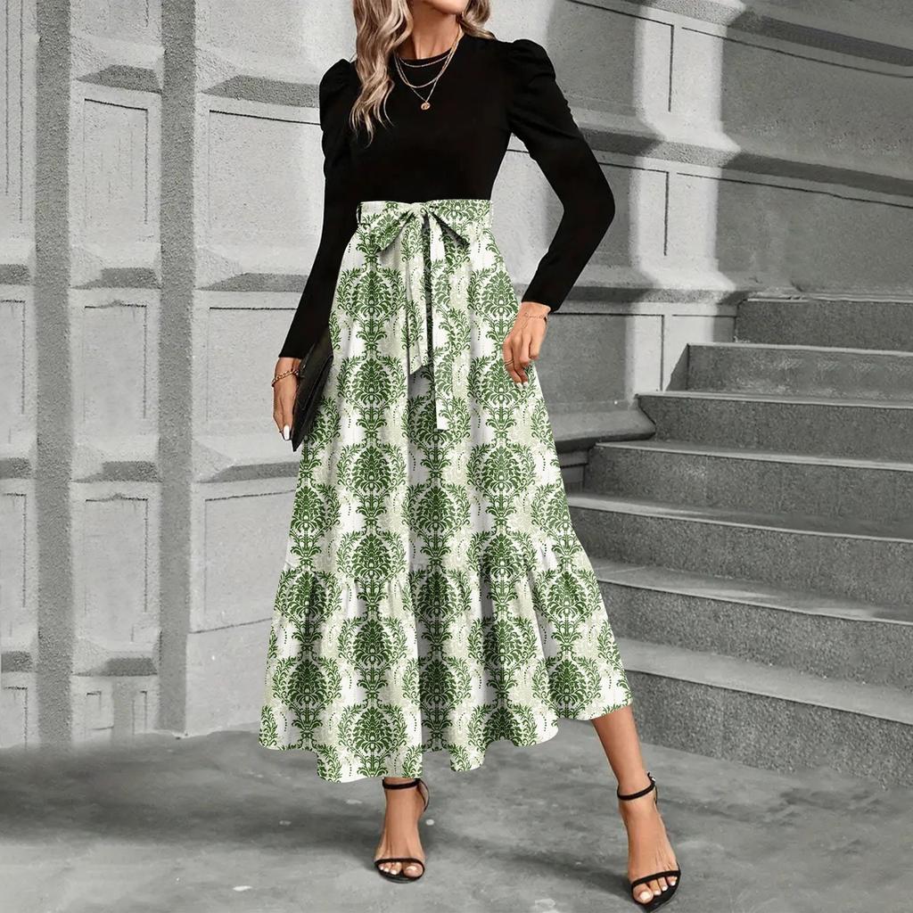 Modisches und elegantes Kleid mit Blumendruck und hoher Taille für Damen