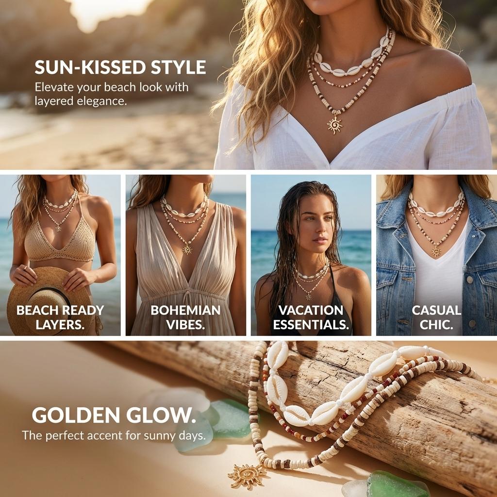 5 Styles Exaggerated Sun Pendant Necklace for Women Men Creative Coconut Husk Rice Beads Chokers Summer Vacation Jewelry Gifts