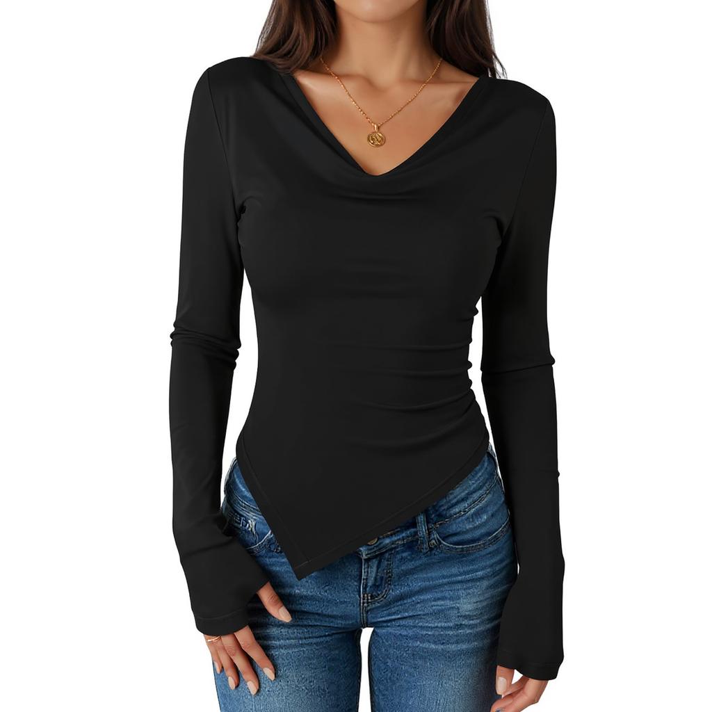 Women's Long Sleeve V-Neck Shirts Slim Fit Going Out Tops Blouses Fall Outfits Fashion Clothes