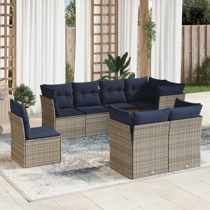 VidaXL Salon de Jardin avec Coussins 8 pcs, Canapés avec Pieds Réglables, Ensemble de Meubles d'Extérieur Patio Terrasse 3217931