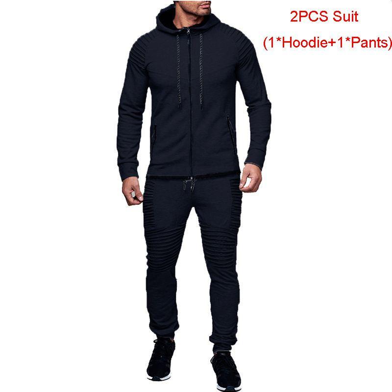 Stylish Men's Tracksuit Set With Hooded Jacket And Adjustable Waistline Pants