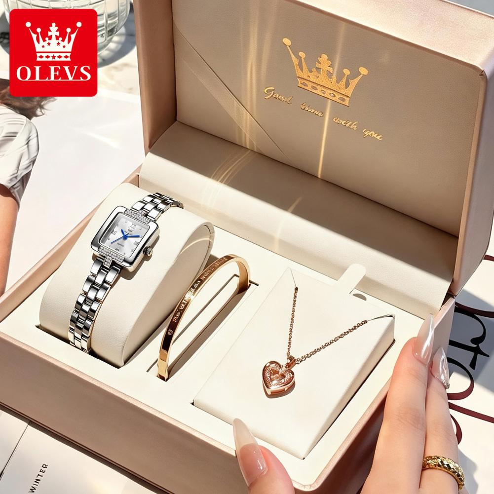 OLEVS Luxury Watch for Women Fashion Square Dial All Gold Steel Strap Original Quartz Women's Watch Waterproof Ladies Watch Set