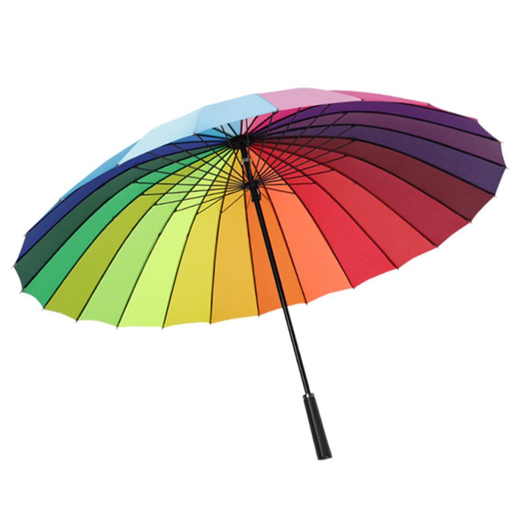 Long Handled Umbrella 24 Rib Large Windproof Reinforced Straight Umbrella for Outdoor Gift Rainbow