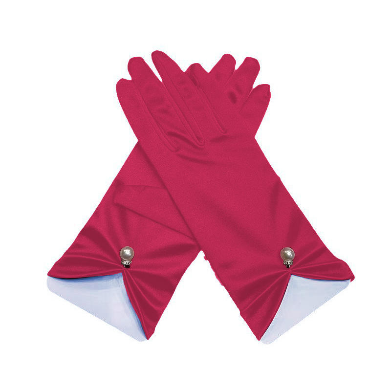 Vintage Wedding Gloves Bride Dress Satin Short Pearl Pendant Decoration Multicolor Etiquette Accessories Hot Sale