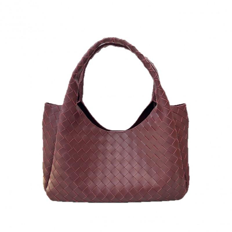 Genuine Leather Woven Shoulder Bag Women Large Capacity Minimalist Tote Bucket With Magnetic