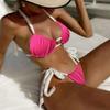 Ribbed Halter Strappy High Leg Cut Bikini Women Swimwear Female Swimsuit Two-pieces Bikini Set Bather Bathing Suit Swim
