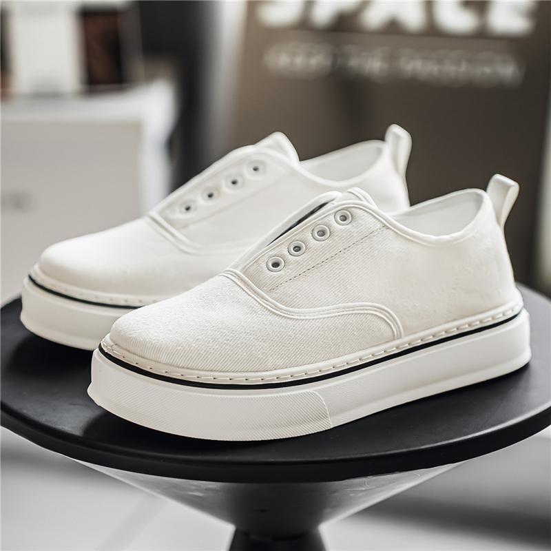 Fashion Black Men Casual Canvas Shoes Slip-on Platform Sneakers Comfortable Lightweight Breathable Daily Walking Footwear