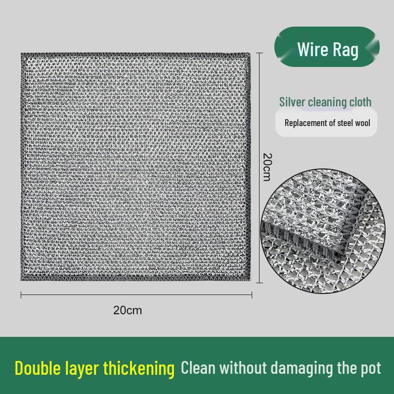 Silver Double-Sided Steel Wire Scouring Pad - Replaces Steel Wool, Non-Stick Oil Dishcloth for Kitchen Cleaning