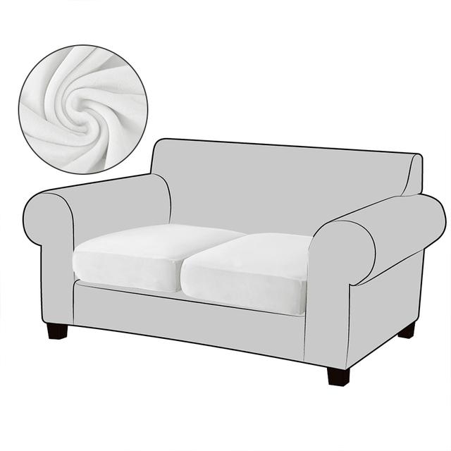 White Velvet Sofa Seat Cushion Cover Elastic For Living Room Corner Couch Cover Stretch Sofas Case Seat Slipcover 1 2 3 4 Seater for Home