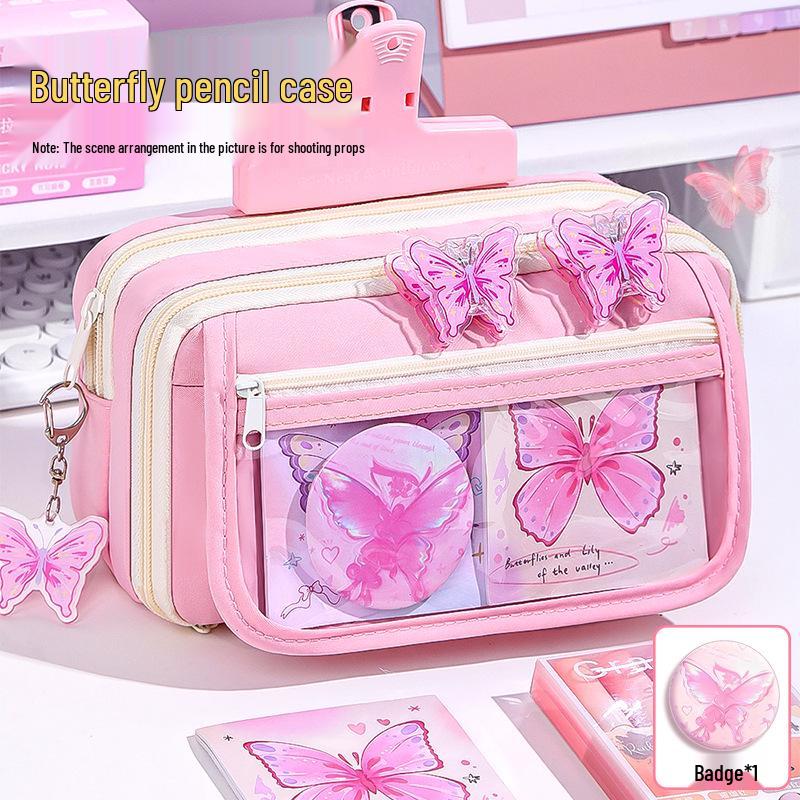 13-Layer Color-Block Butterfly Pencil Case: Stylish Large-Capacity Stationery Box for Girls 2025