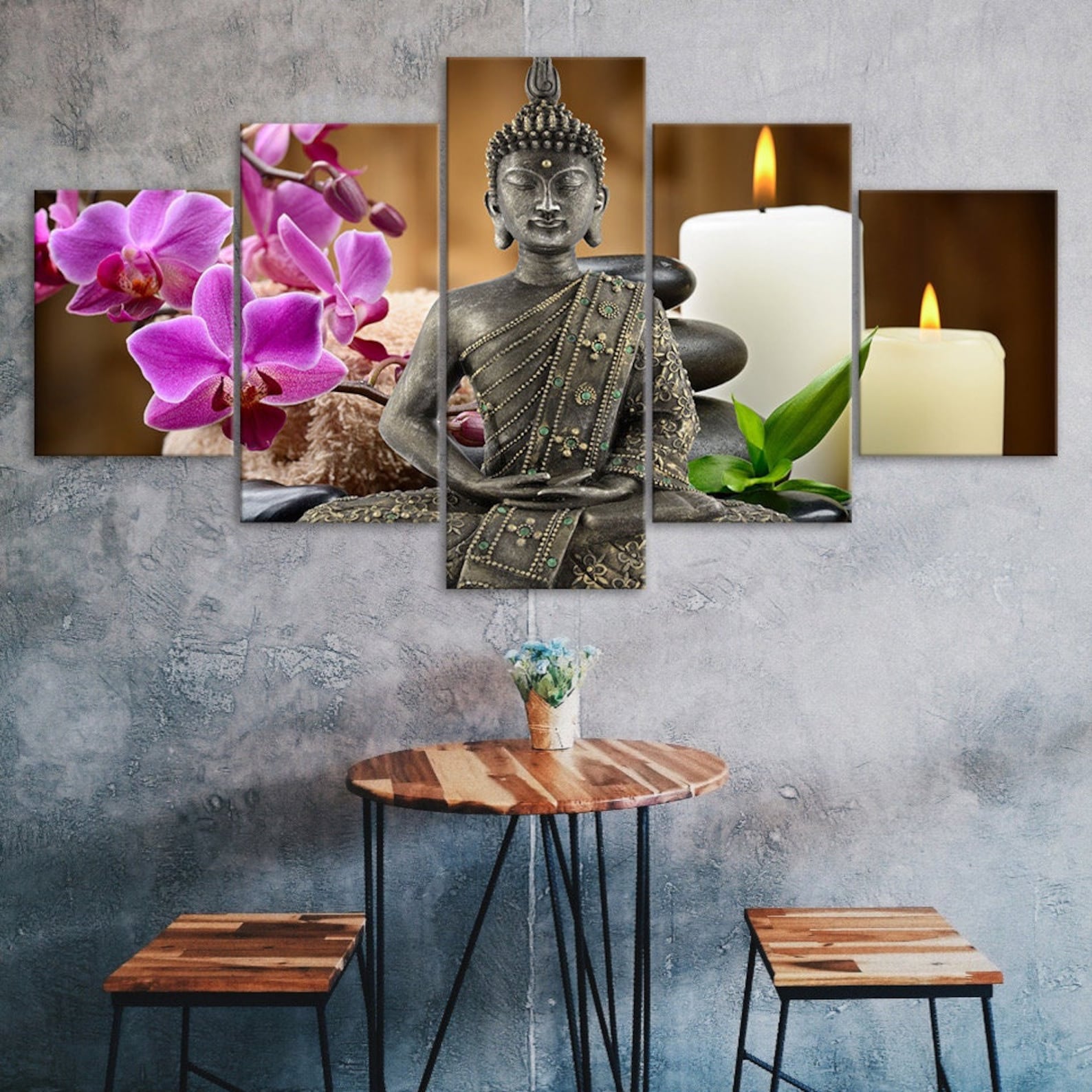 

Buddha Meditation Candles Flowers Scenery 5 Piece Five Panel Wall Canvas Print Modern Art Poster Picture Home Decor Gift For Him Her 20X35 20X45 20X55CM