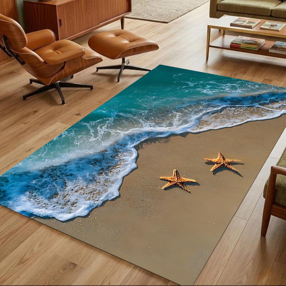 Ocean Waves Meeting Sand Non-Slip Home Carpet Design for Office Decor Living Room Gift