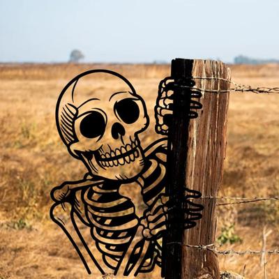 Kikande Skelett Gårdsskylt Metall Skelett Silhuett Dekoration Trädgård Halloween Dekor Skelett Skylt för Spökhus Gård Veranda Träd Staketstolpe