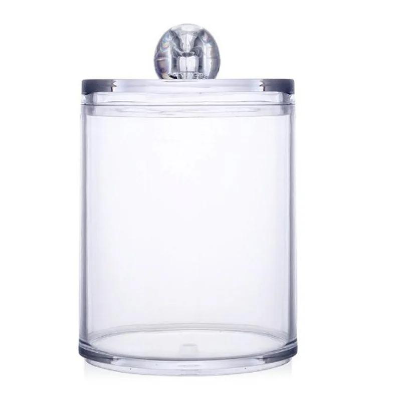 Acrylic Storage Box Bathroom Jar Makeup Organizer Cotton Round Pad Holder Cotton Holder Dispenser with Bamboo Lid Clear Plastic