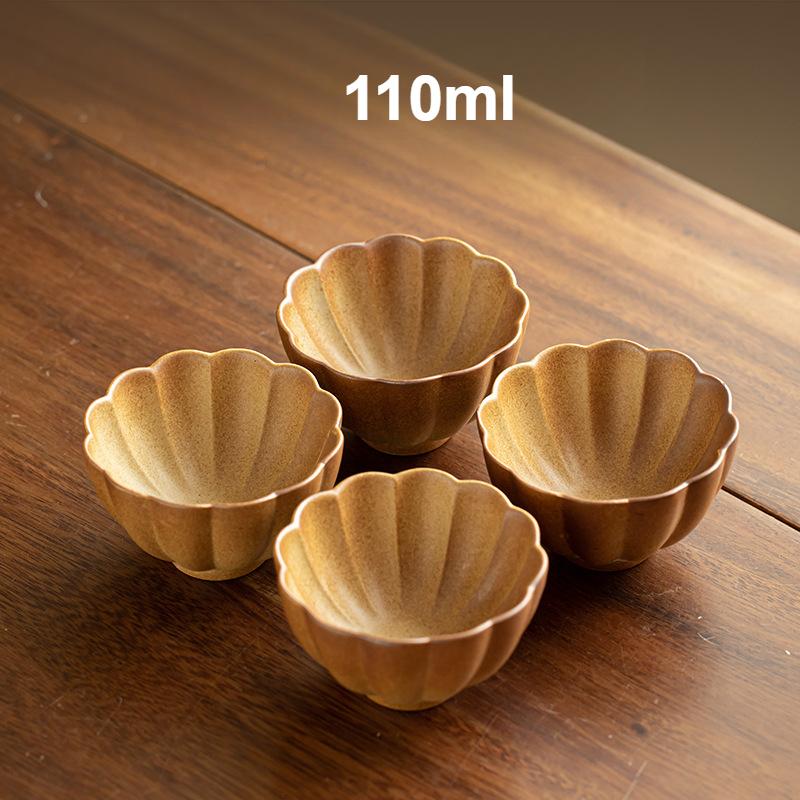 Rough Plain Pottery Petal Tea Cup Creative Ceramic High-grade Kung Fu Tea Mug Set Personal Stove Boiling Gongfu Teacup Teaware