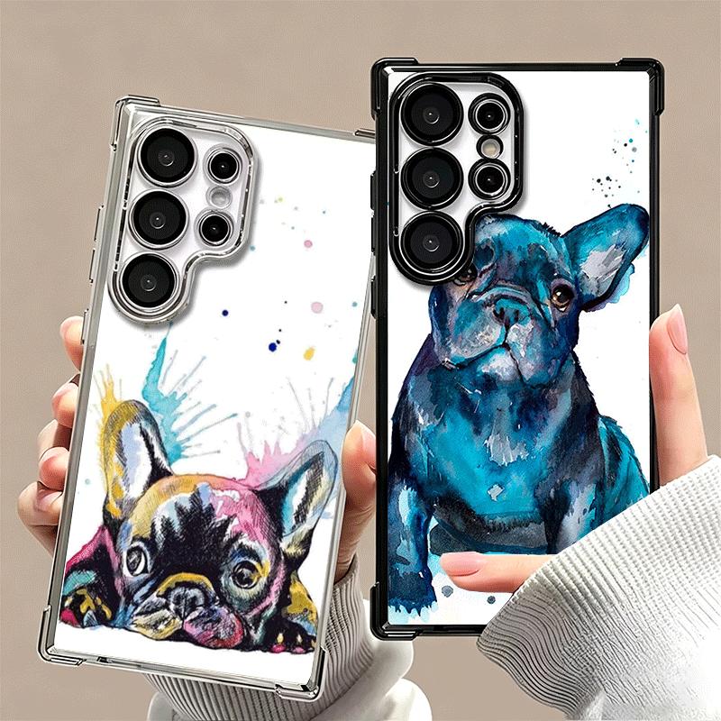 French Bulldog Dog Pug Design Plating Phone Case For Samsung Galaxy S24 S25 FE S26 Edge S23 Ultra S22 S21 Plus S20 Anti-Fall Air
