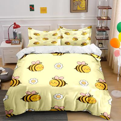 Cute Cartoon Bee and Daisy Bedding Set Bedding Set (1 Duvet Cover, 2 Pillowcases, Duvet Not Included)