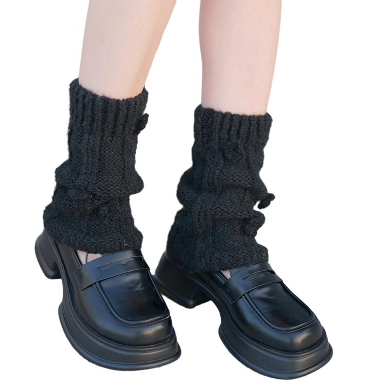Damen Japanischer Stil JK Häkelstrick Kurze Beinwärmer Socken Einfarbige Süße 3D Florale Lockere Beinabdeckungen Stiefelmanschetten