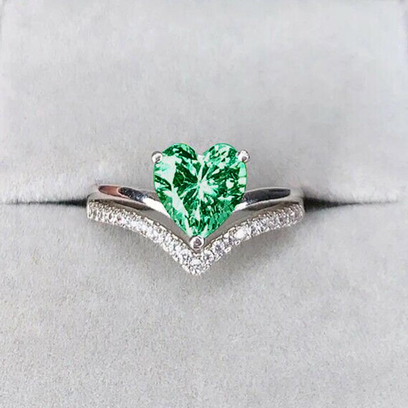Huitan  Trendy Heart Cubic Zirconia Women Rings for Engagement Wedding White/Pink/Green/Colored Love Rings Eternity Jewelry