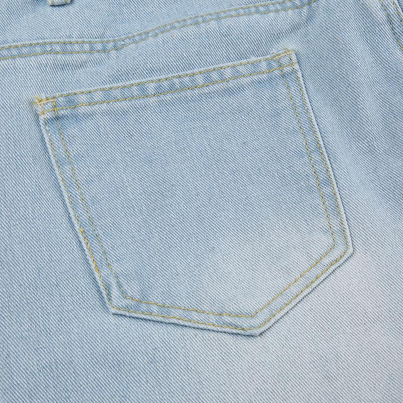 Vintage Design Sense Street Personality Solid Color Holes Casual Loose Straight Pants Low Waist Hot Girls Jeans Stitching Skinny Cool Girls Jeans