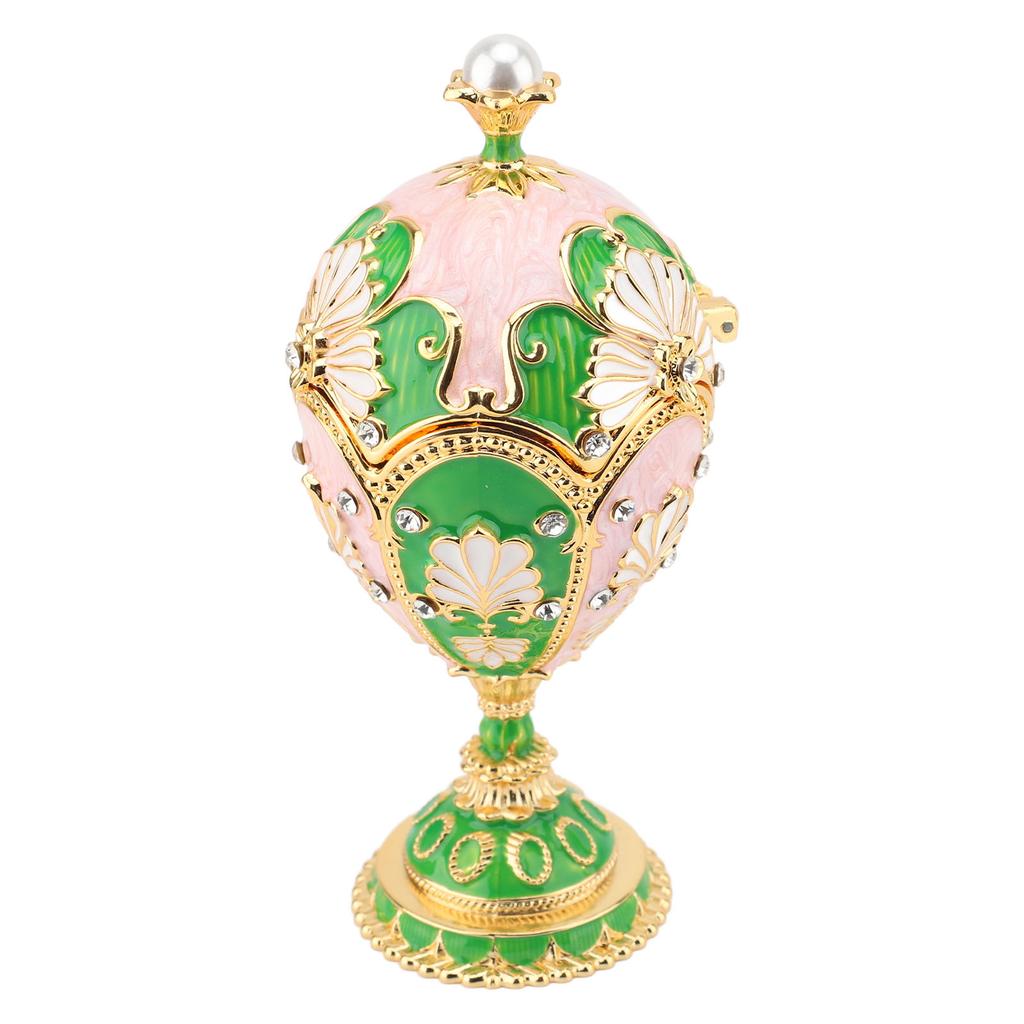 Easter Egg Shaped Trinket Box Hand Painted Decorative Rhinestones Alloy Hinged Enameled Jewelry Box for Rings Necklaces