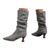 Stivali Alti da Donna con Tacco a Spillo e Punta Affusolata Moda Casual in Denim con Tacco Alto a Metà Polpaccio Stivali da Donna Taglia 8 Lunghezza Media