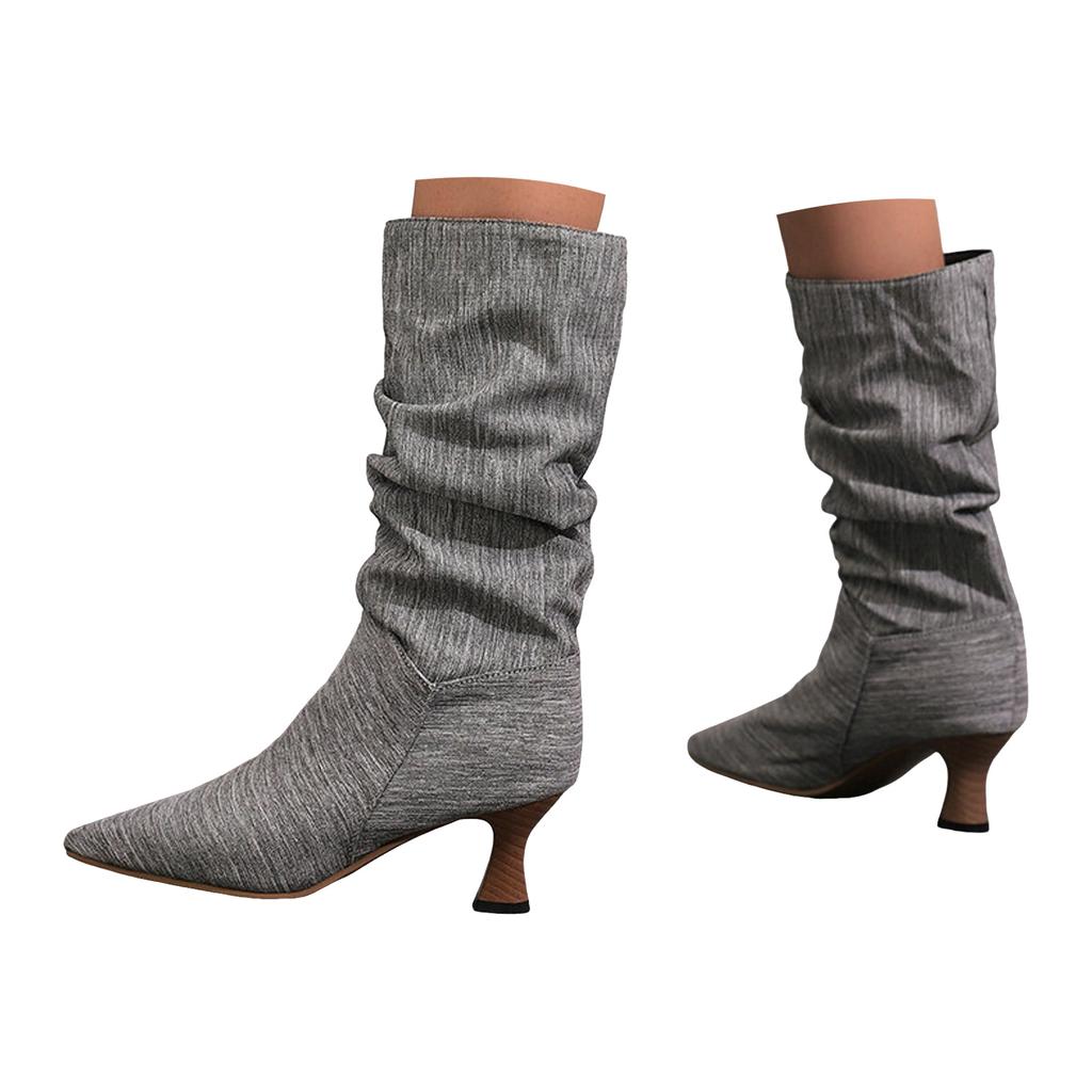 Stivali Alti da Donna con Tacco a Spillo e Punta Affusolata Moda Casual in Denim con Tacco Alto a Metà Polpaccio Stivali da Donna Taglia 8 Lunghezza Media
