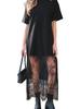 2025 Summer European & American Women's Lace Patchwork Short Sleeve Long Dress