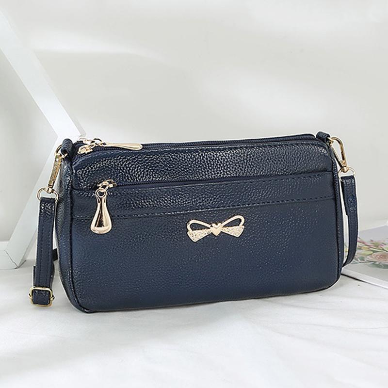 Popular Simple Female Daily Bag Daily Shopping Multi-Layer Money Purse Solid Color Pu Litchi Pattern Shoulder Crossbody Bags Quality