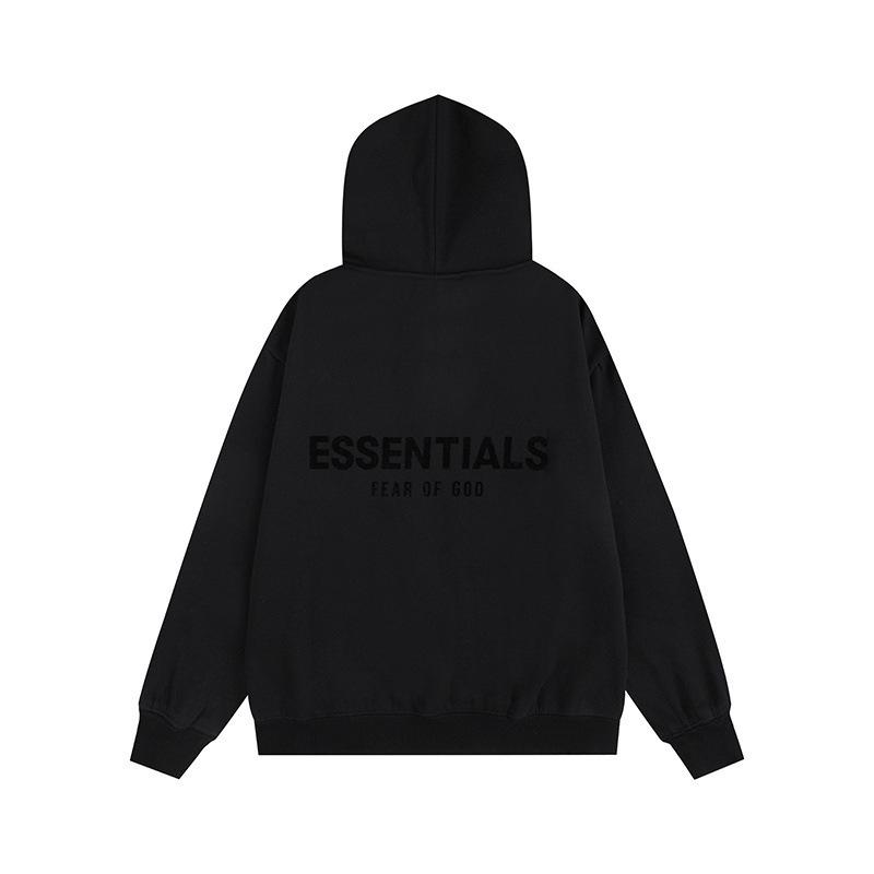 Fog Essentials Flocked Letter Hooded Sweatshirt - Unisex Loose Fit With Plus Velvet Lining