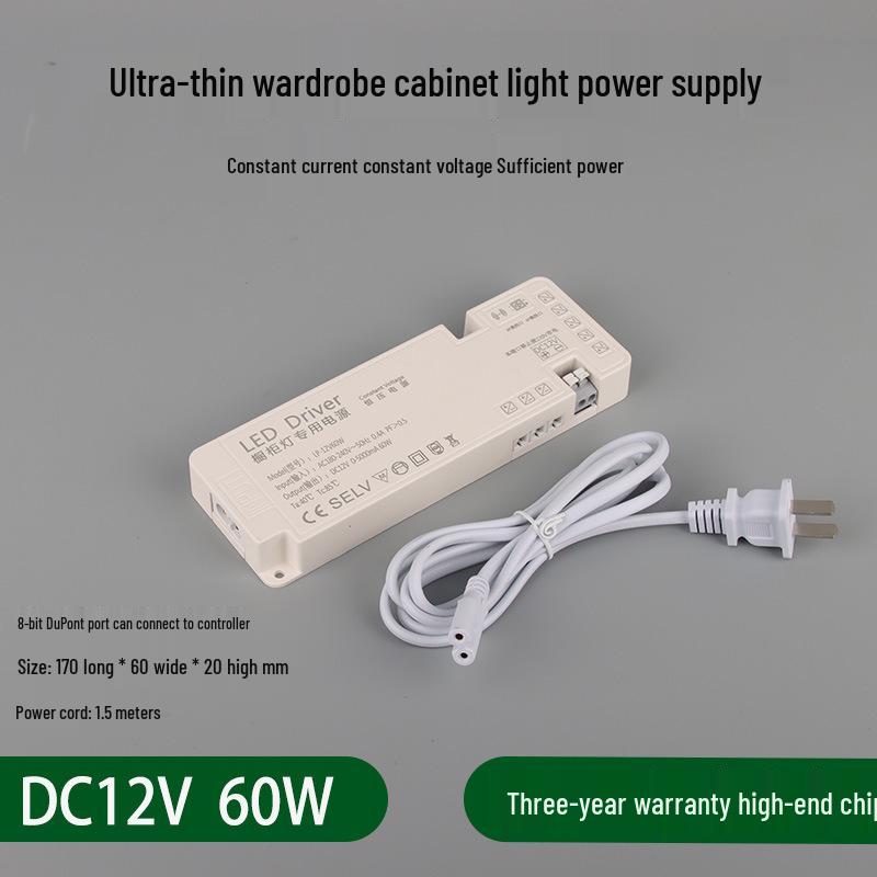 LED Strip Light with Induction Control for Wine Cabinets and Wardrobes, DuPont Interface, 12V Transformer Included