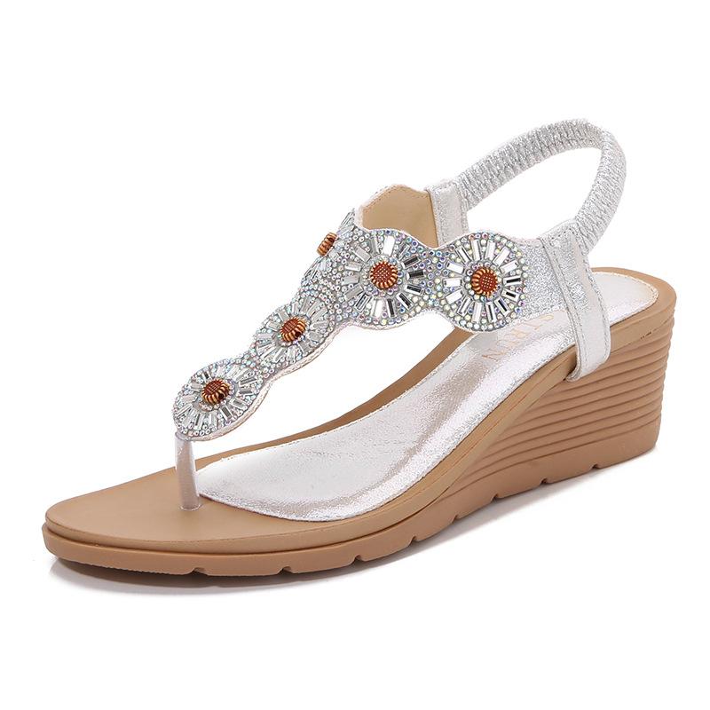 

Summer 2024 Women Wedge Gladiator Sandals Flip Flop Shoes Women Bohemia Crystal Casual Beach Sandals 36-42 Women Shoes 42 серебряный