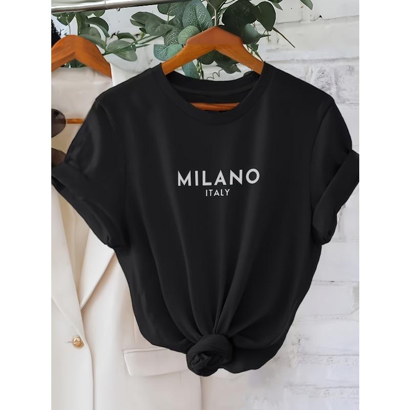 

Milano Letter Print T-shirt, Casual Crew Neck Short Sleeve Top For Spring & Summer, Women s Clothing 4XL
