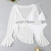2025 Women Swimsuit Long-sleeve Cover-up Swimwear Sexy Four-piece Summer Solid Bikini Set Brazilian Beachwear Party Bathing Suit