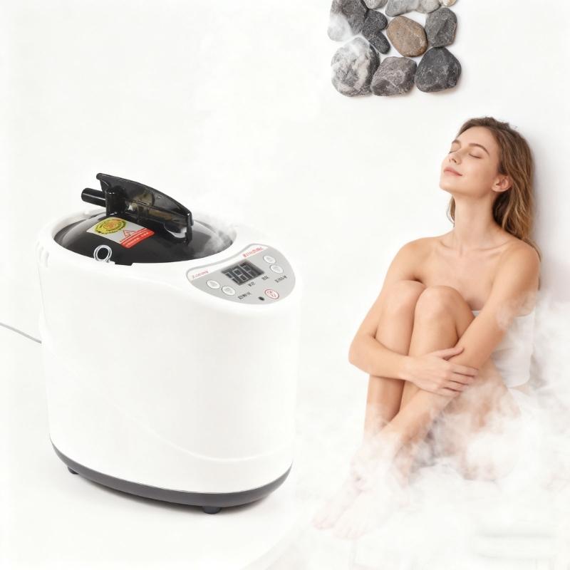 Efficient Transportable Steam Generator for Home Steambath Use with Rapid Warm Technology and Simple Design