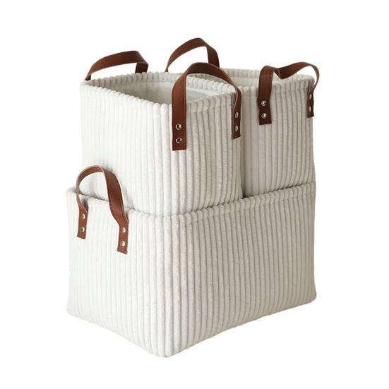 Corduroy Storage Basket Collapsible Storage Bin with Reinforced Handles Foldable Basket Organizer for Kids Toys Clothes Closet Laundry Room Bedroom