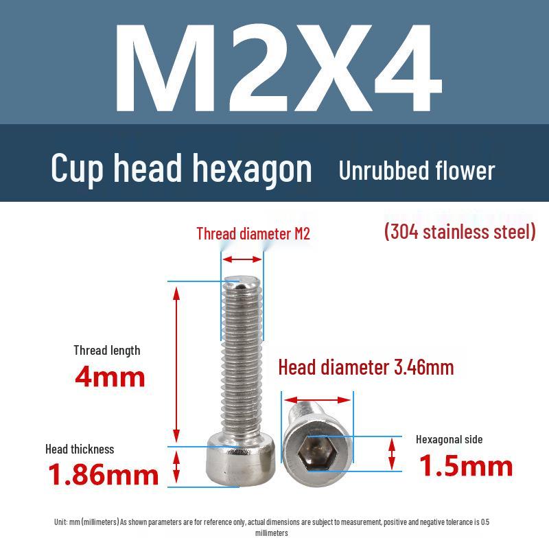 Yigu 304 Stainless Steel Socket Head Cap Screw, M2-M6 Cylindrical Head, Full Thread, Non-Knurled