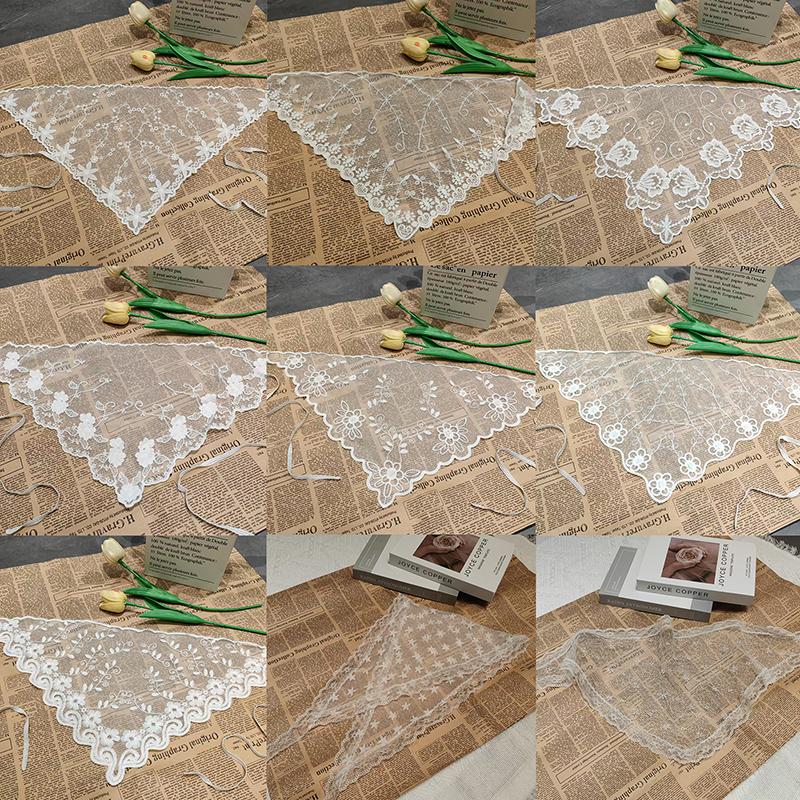 Sweet Triangle One-Piece Belted Overlap Lace Skirt Apron  Lace Trim Half Skirt Butt Curtain Spring Headscarf Accessories