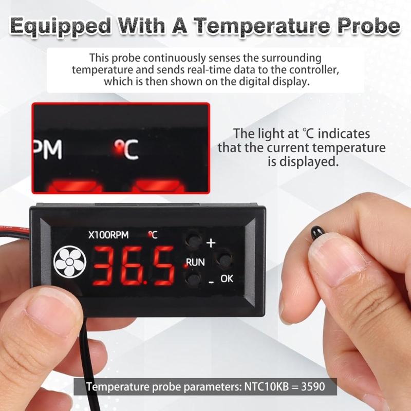 Fan Speed Controller Module 12V PWM 4-Wire With Temperature Probes Noises reduction Low Controller Easy to Use