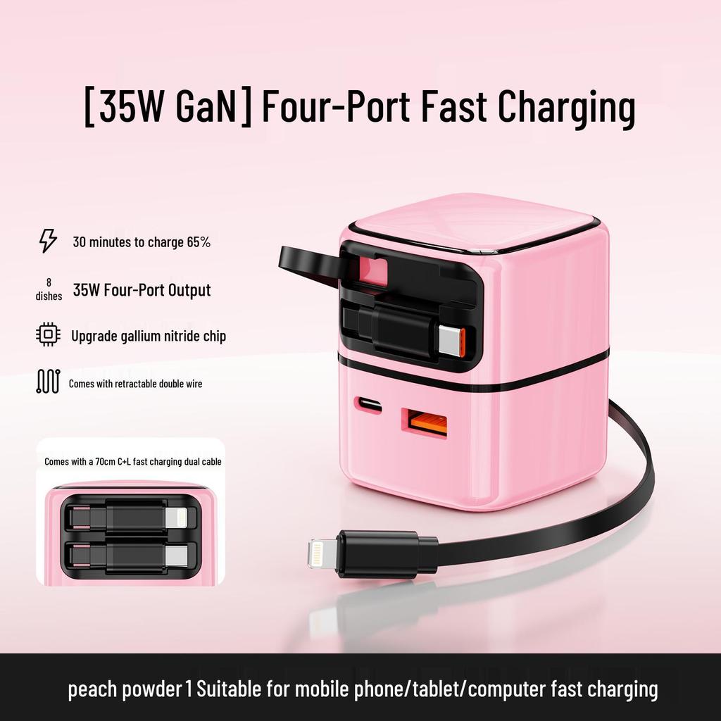35W GaN Pull-Out Charger with A+C Port for Apple & Huawei