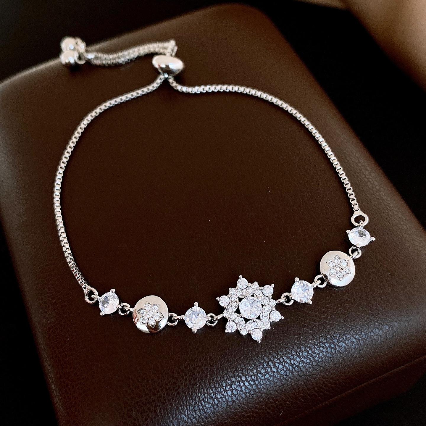 European and American blue zircon hollow flower bracelet cold wind versatile bracelet jewelry